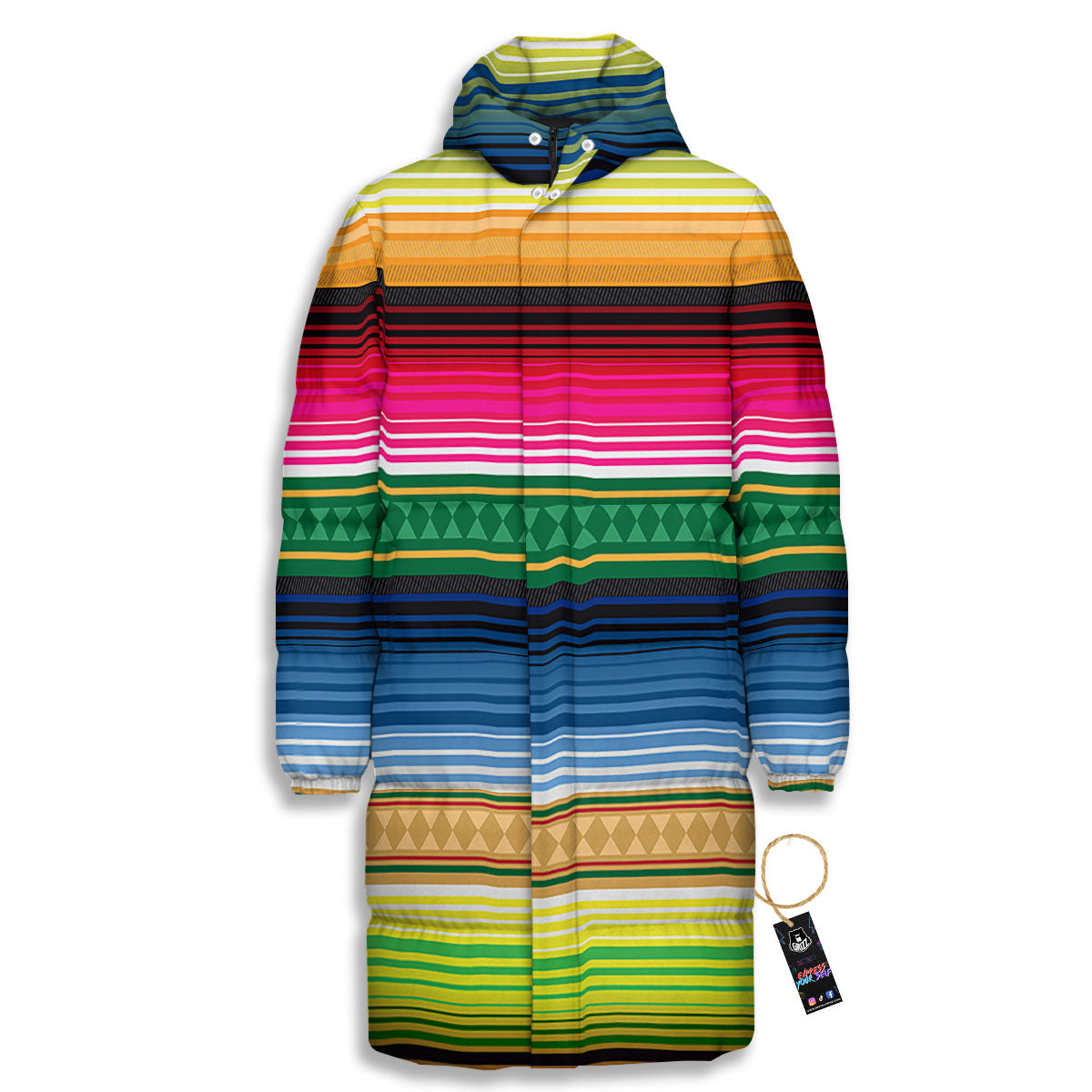 Blanket Mexican Striped Print Pattern Long Down Jacket-grizzshop
