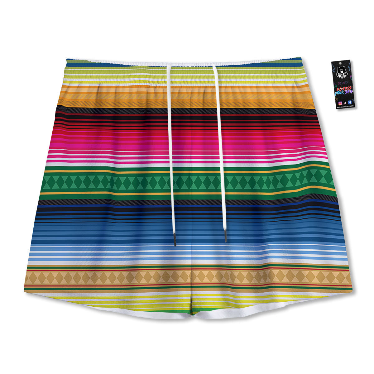 Blanket Mexican Striped Print Pattern Mesh Shorts