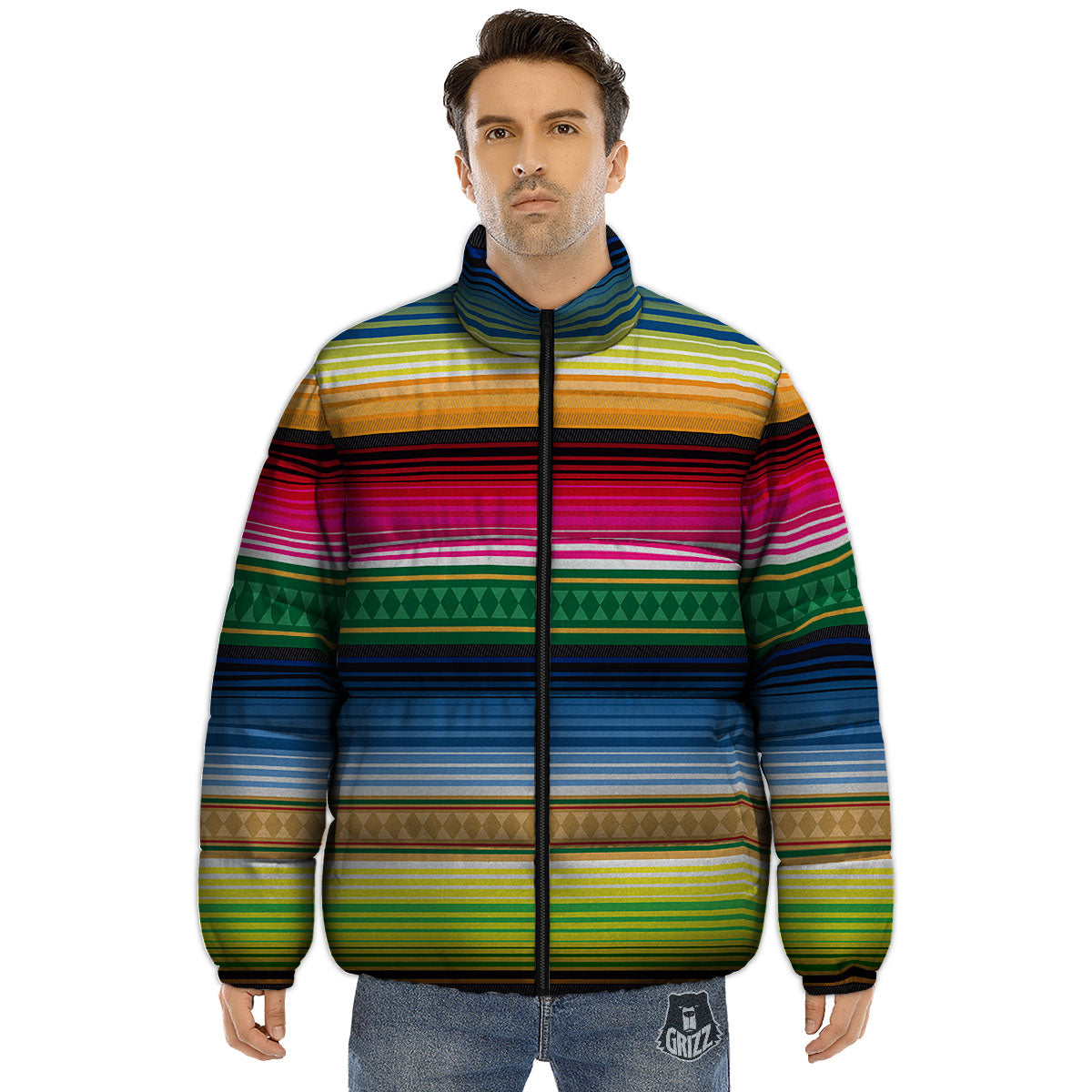 Blanket Mexican Striped Print Pattern Puffer Jacket-grizzshop