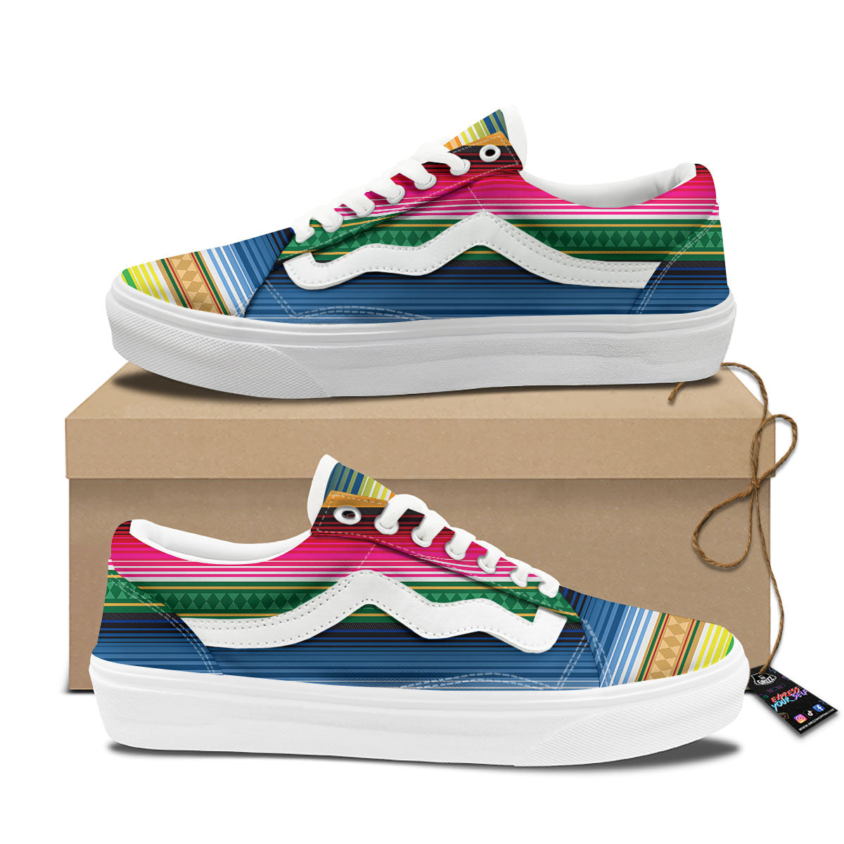 Blanket Mexican Striped Print Pattern Skate Shoes-grizzshop
