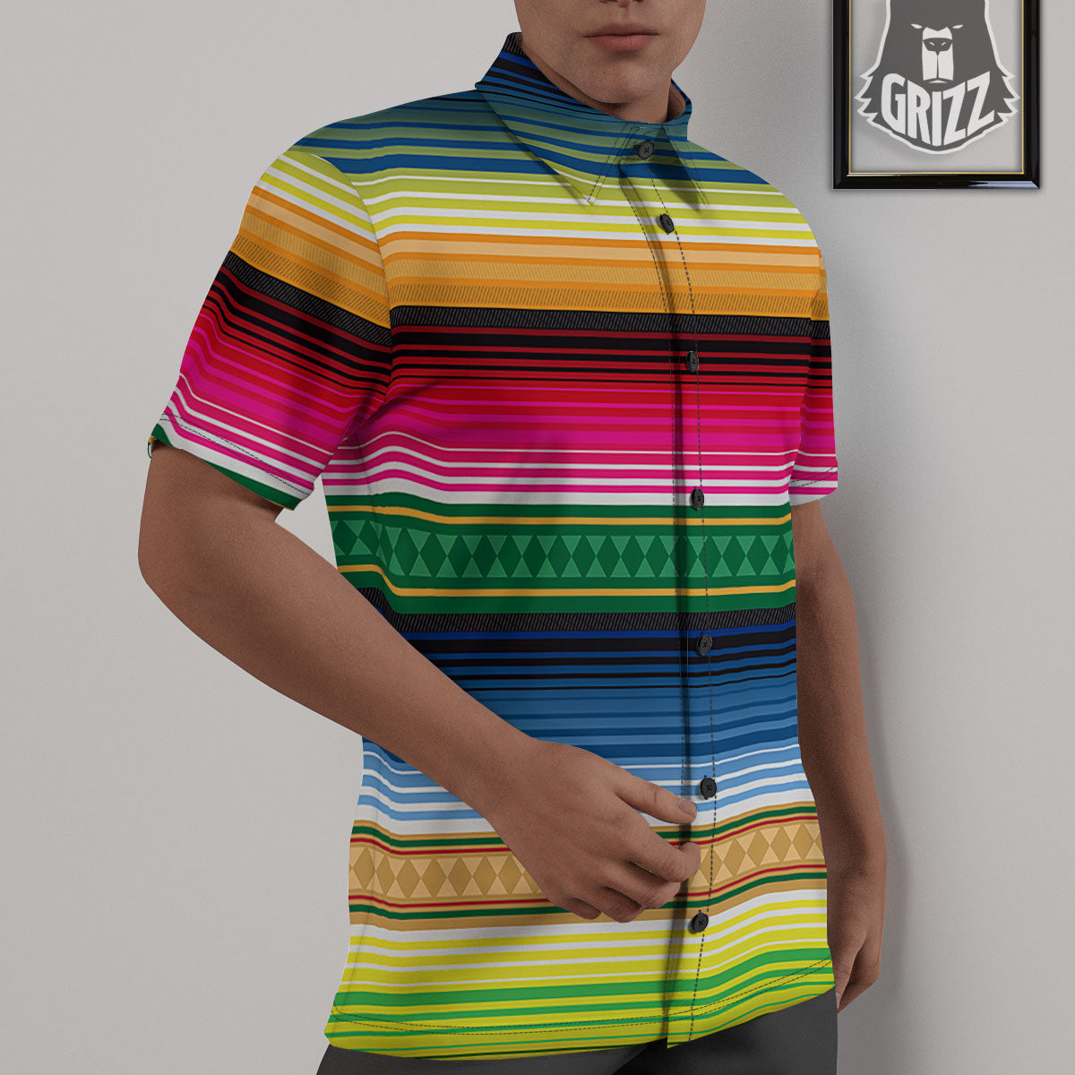 Blanket Mexican Striped Print Pattern Untucked Shirts-grizzshop