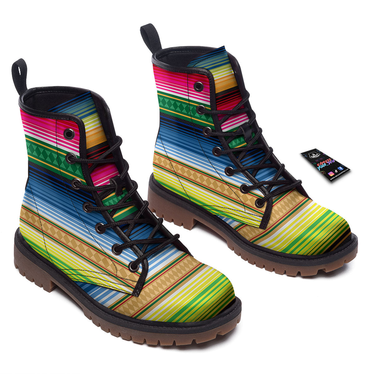 Blanket Mexican Striped Print Pattern Work Boots-grizzshop