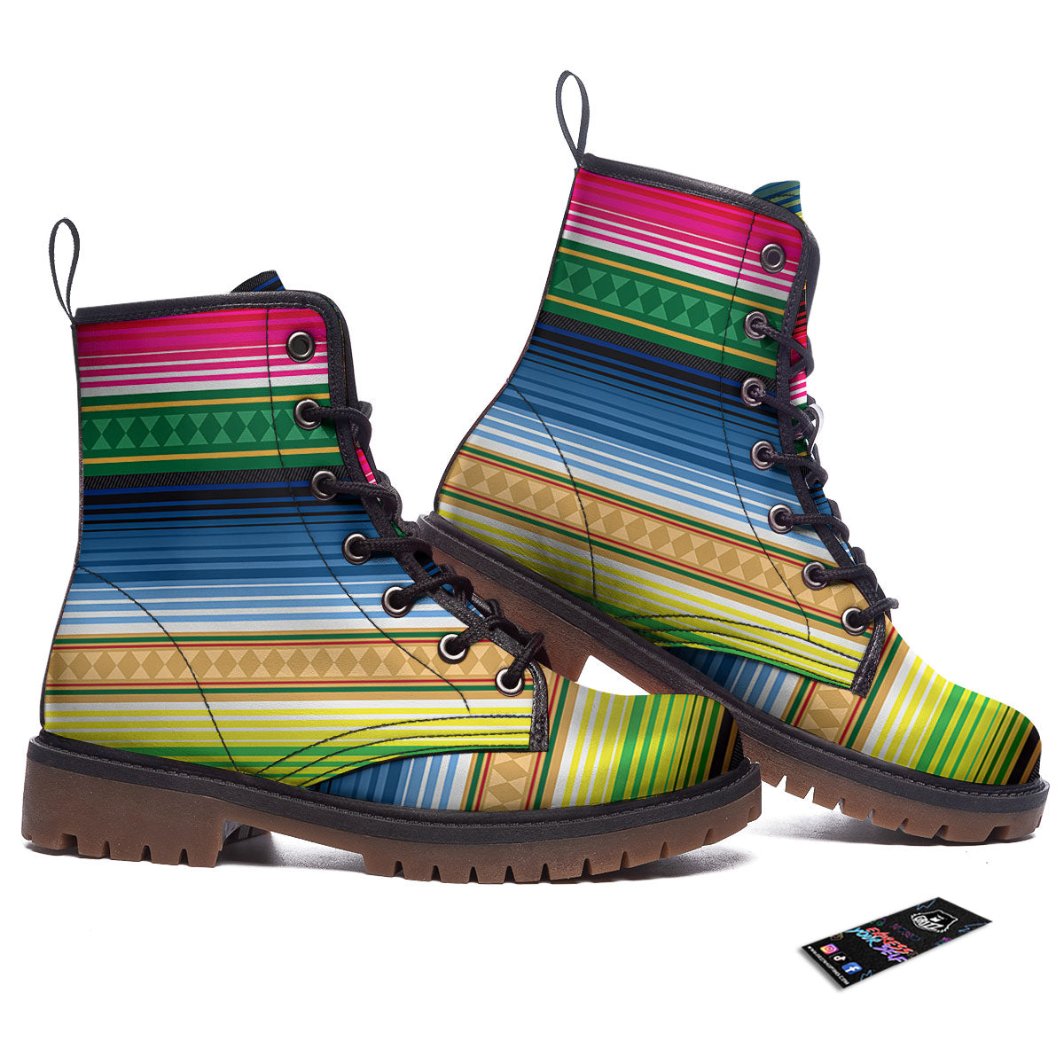 Blanket Mexican Striped Print Pattern Work Boots-grizzshop