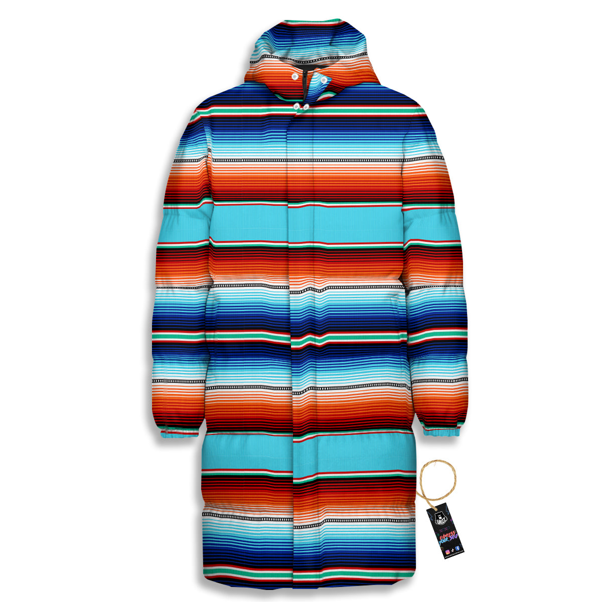 Blanket Mexican Vintage Print Pattern Long Down Jacket-grizzshop