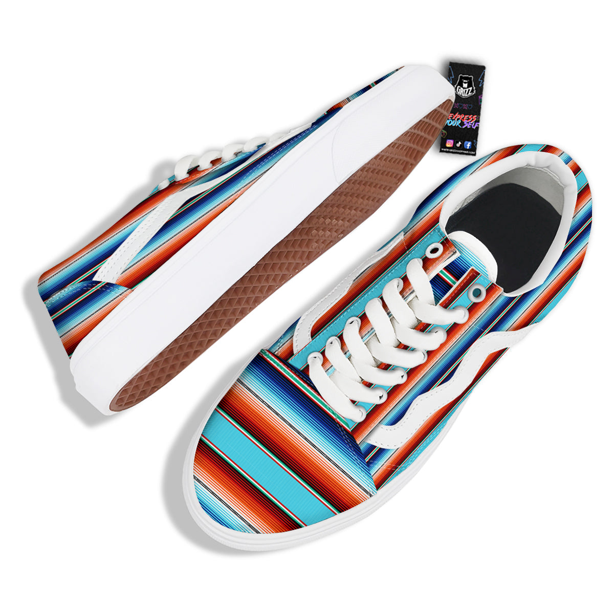 Blanket Mexican Vintage Print Pattern Skate Shoes-grizzshop