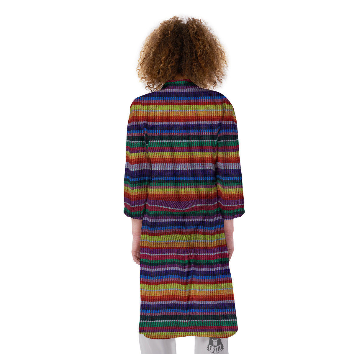 Blanket Stripe Colorful Mexican Print Kimono-grizzshop