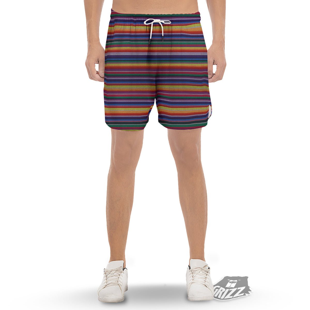 Blanket Stripe Colorful Mexican Print Men's Gym Shorts-grizzshop