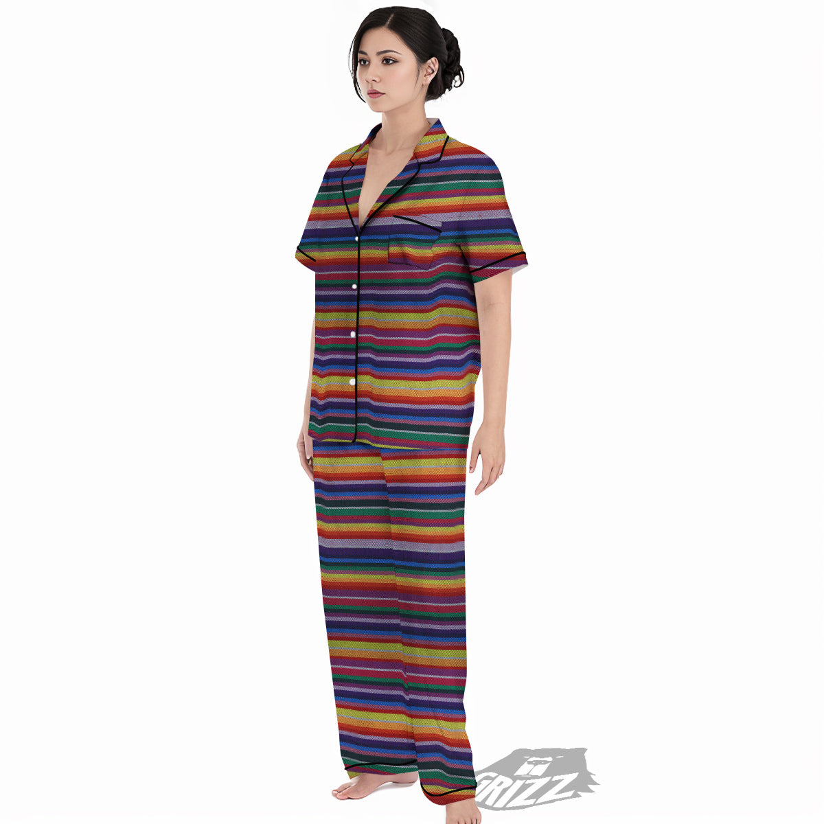 Blanket Stripe Colorful Mexican Print Women's Pajamas Set-grizzshop