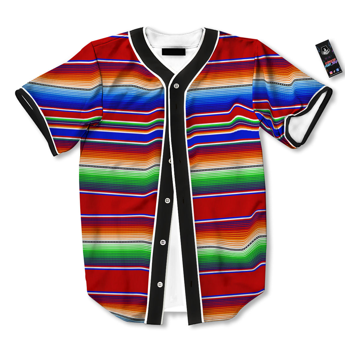 Blanket Stripe Ethnic Mexican Print Baseball Jersey-grizzshop