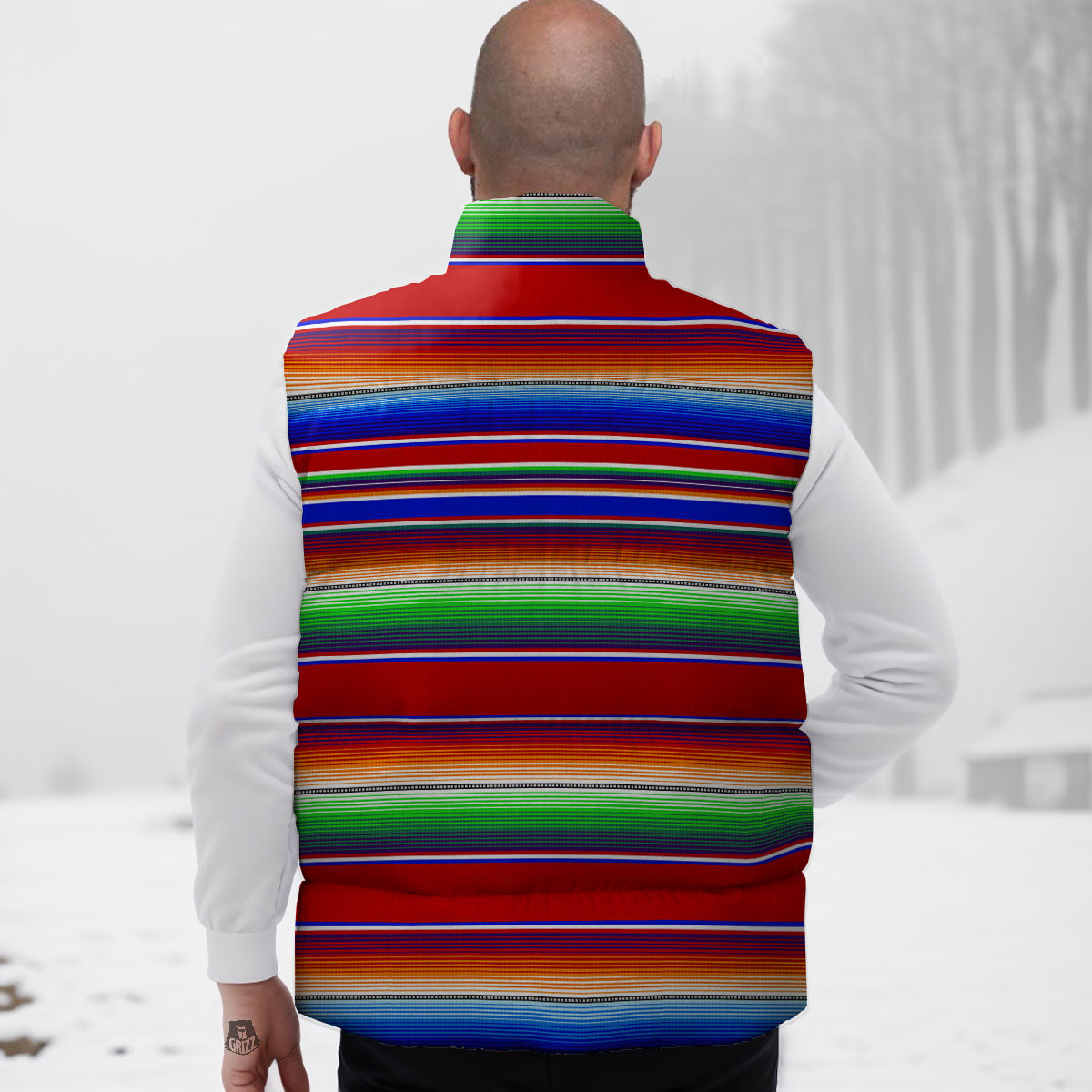 Blanket Stripe Ethnic Mexican Print Down Vest
