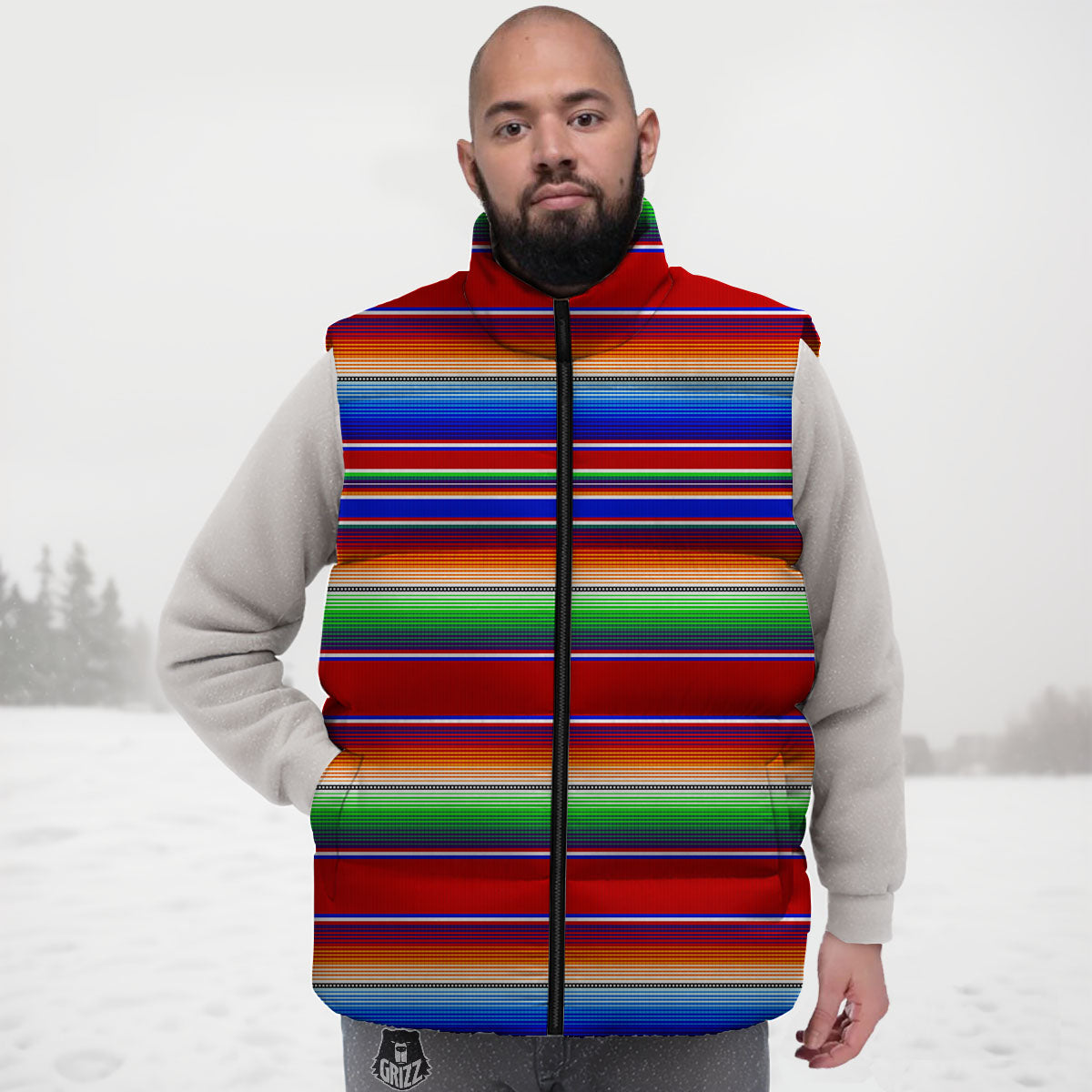 Blanket Stripe Ethnic Mexican Print Down Vest