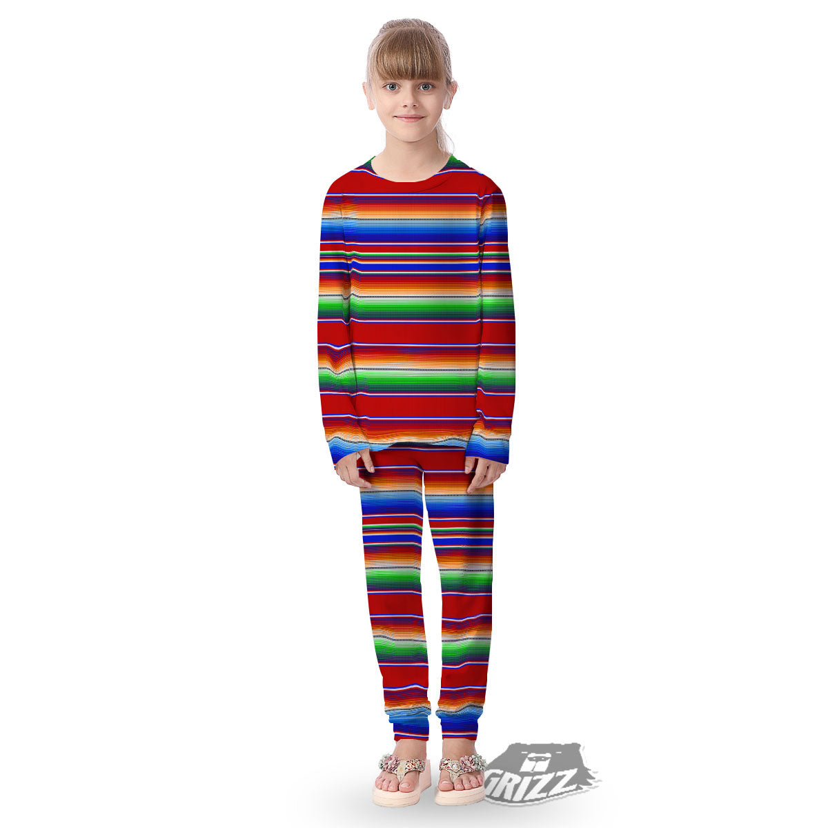 Blanket Stripe Ethnic Mexican Print Kid's Pajamas-grizzshop
