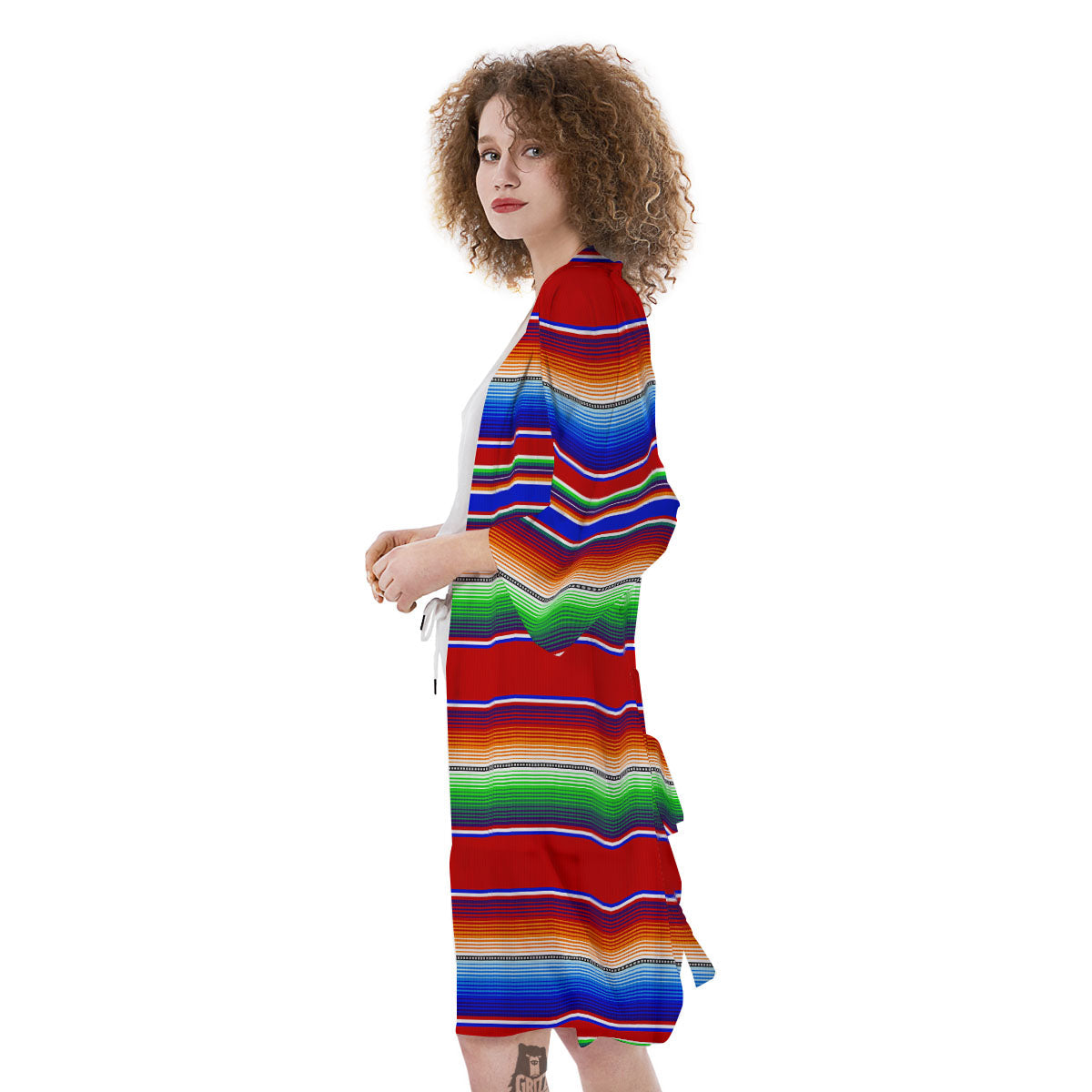 Blanket Stripe Ethnic Mexican Print Kimono-grizzshop