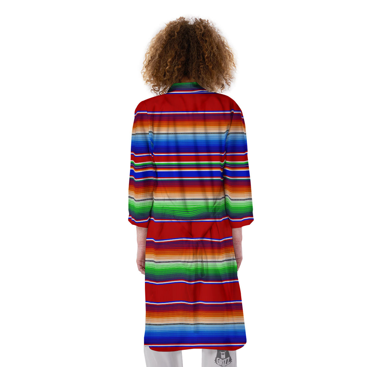 Blanket Stripe Ethnic Mexican Print Kimono-grizzshop