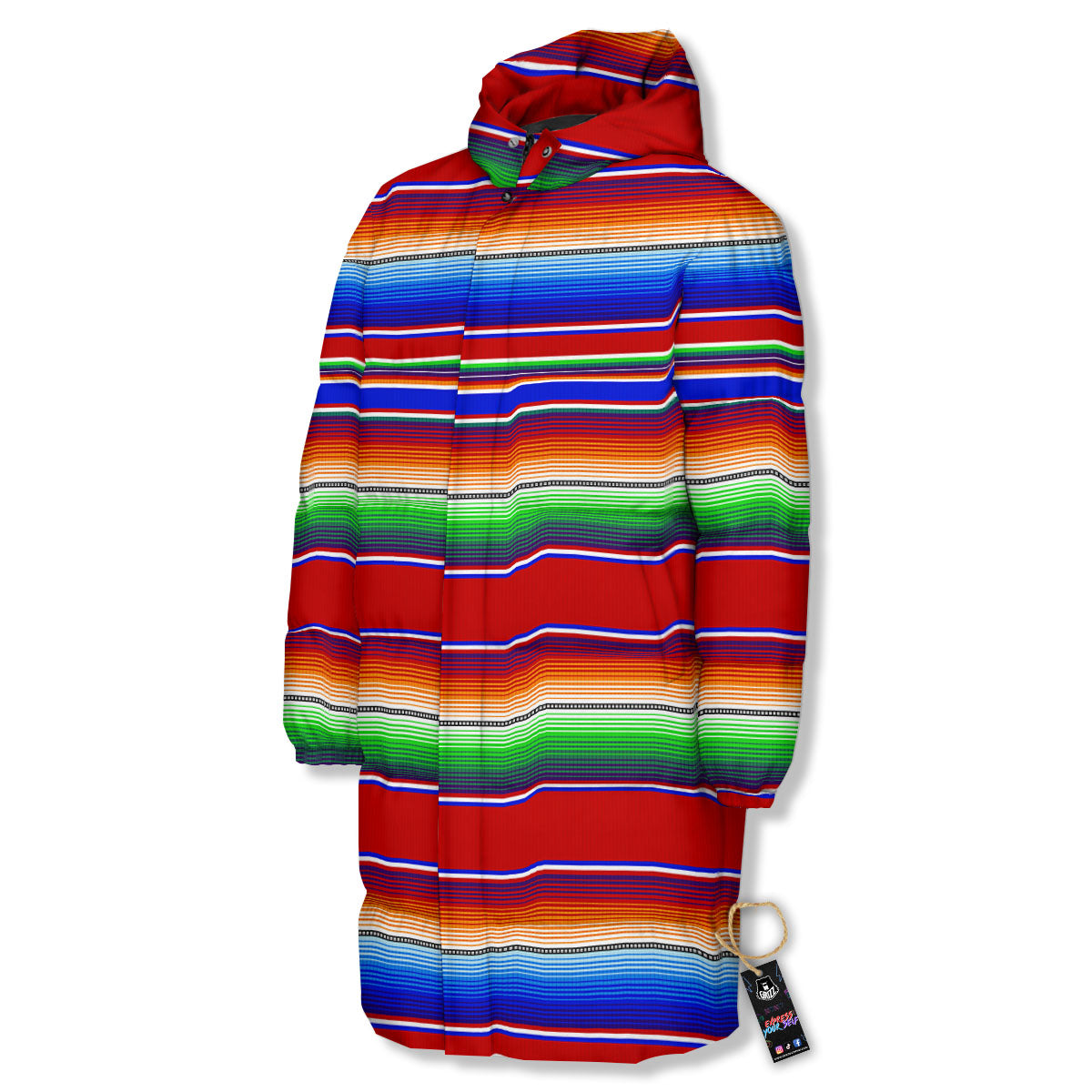 Blanket Stripe Ethnic Mexican Print Long Down Jacket-grizzshop