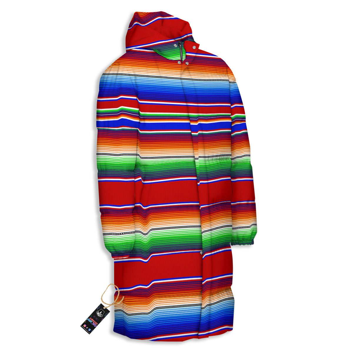 Blanket Stripe Ethnic Mexican Print Long Down Jacket-grizzshop