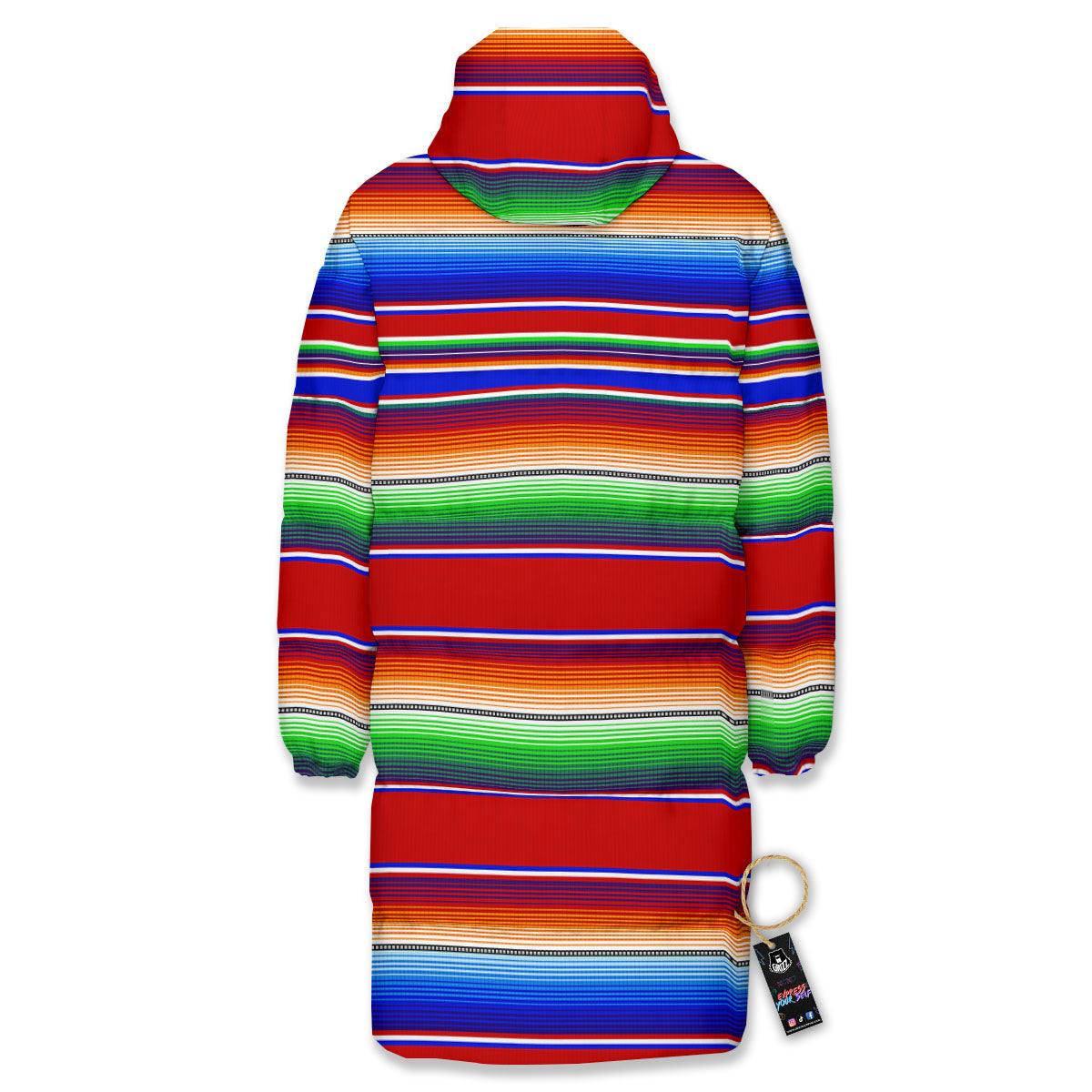 Blanket Stripe Ethnic Mexican Print Long Down Jacket-grizzshop