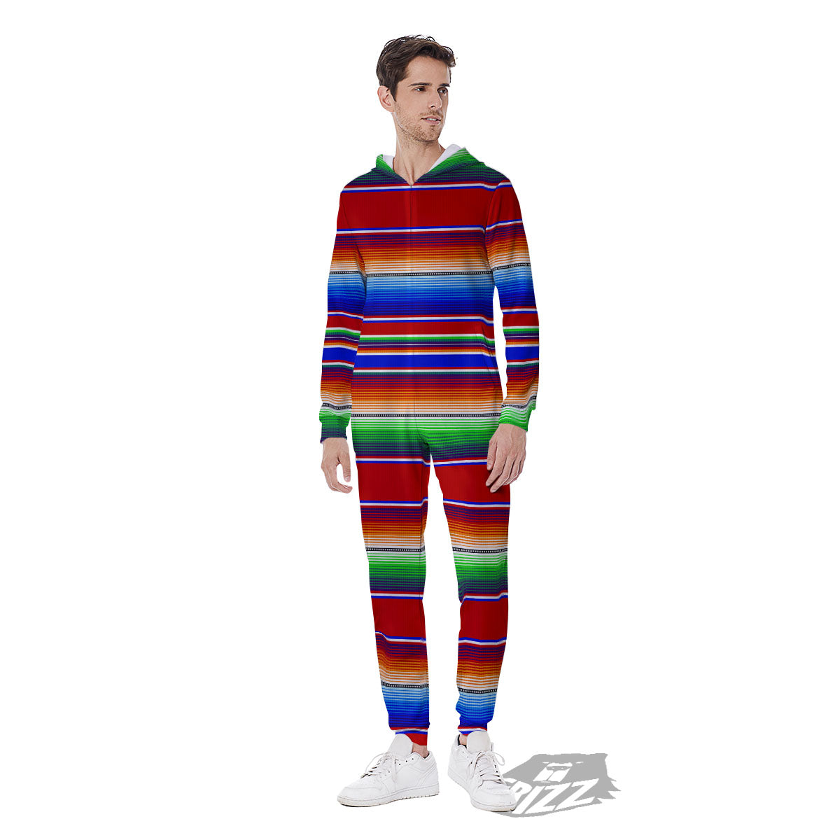 Blanket Stripe Ethnic Mexican Print Men's Jumpsuit-grizzshop