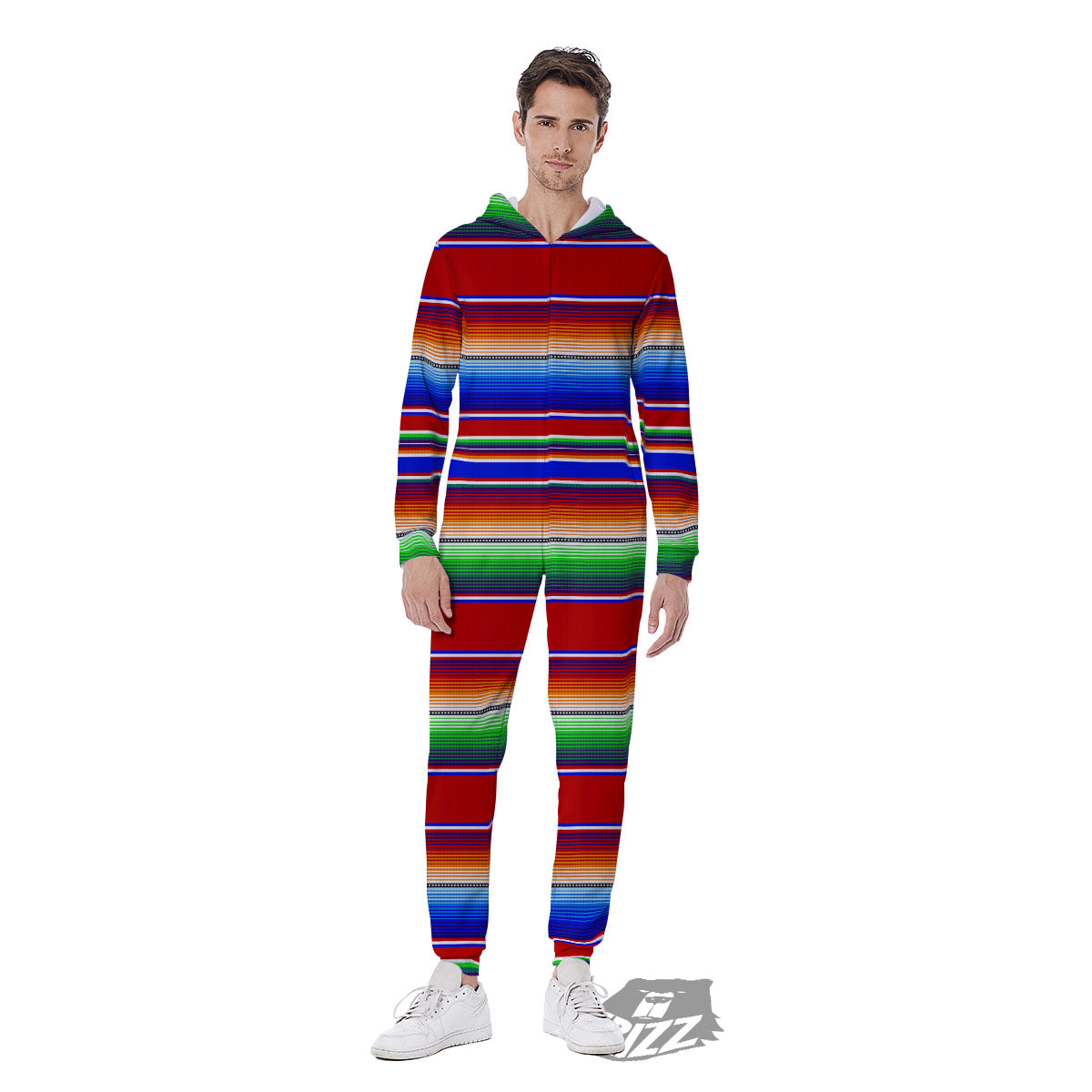 Blanket Stripe Ethnic Mexican Print Men's Jumpsuit-grizzshop