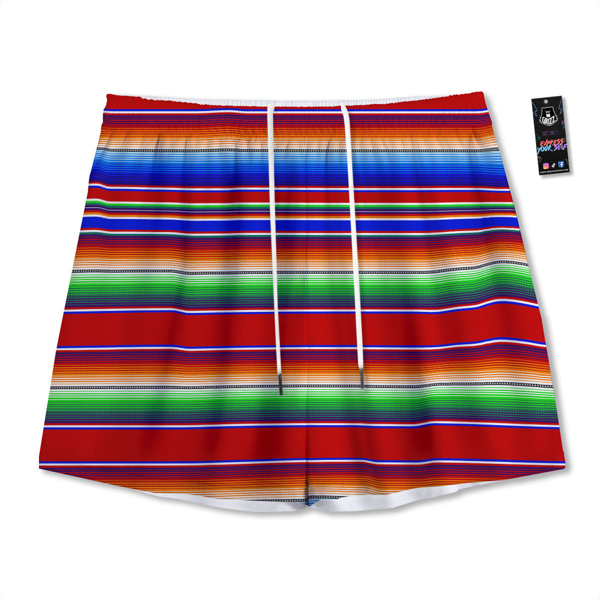 Blanket Stripe Ethnic Mexican Print Mesh Shorts