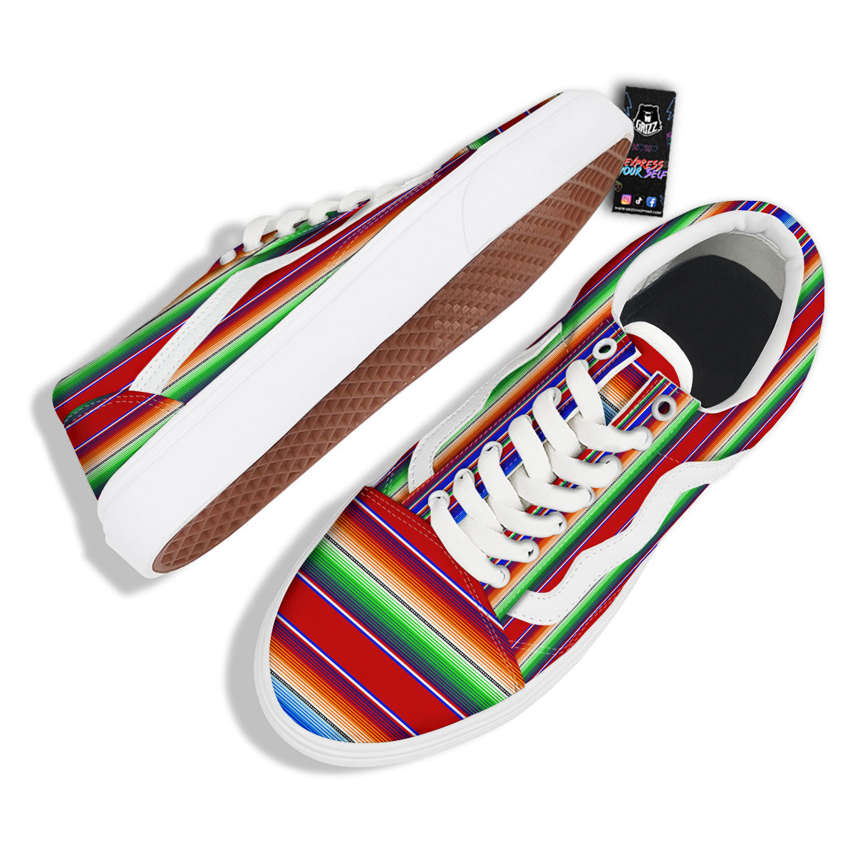 Blanket Stripe Ethnic Mexican Print Skate Shoes-grizzshop