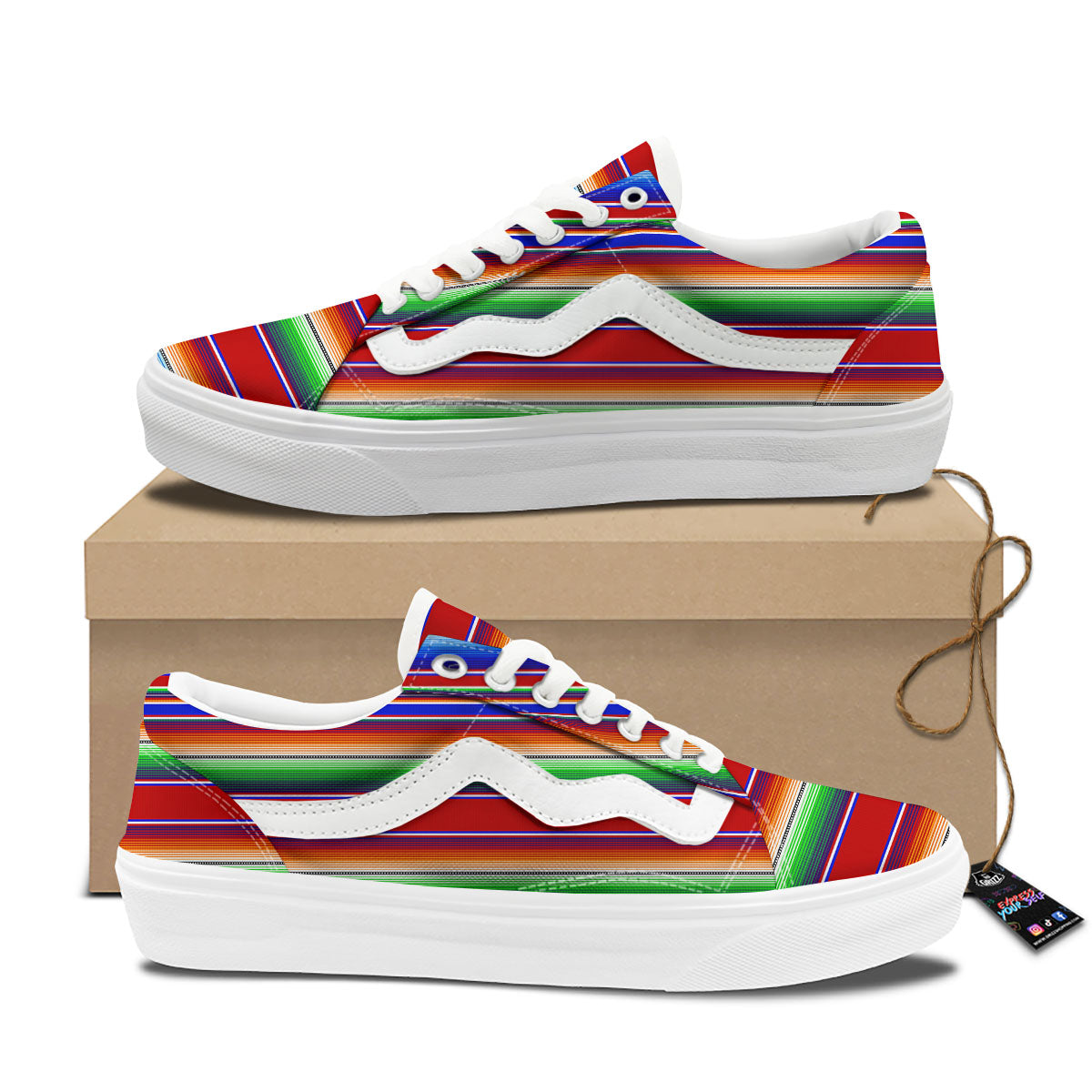 Blanket Stripe Ethnic Mexican Print Skate Shoes-grizzshop
