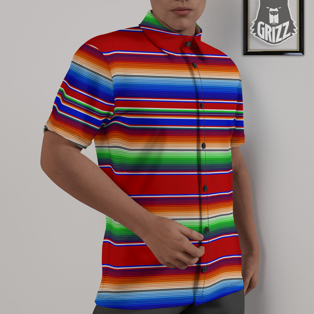 Blanket Stripe Ethnic Mexican Print Untucked Shirts-grizzshop