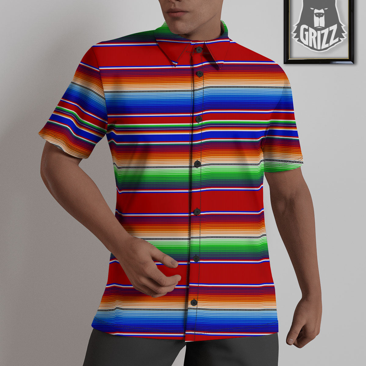 Blanket Stripe Ethnic Mexican Print Untucked Shirts-grizzshop
