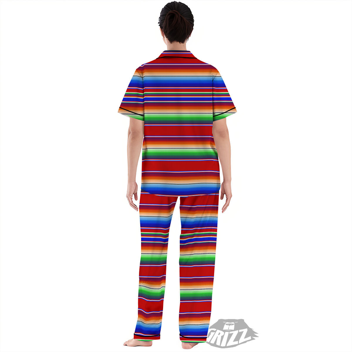Blanket Stripe Ethnic Mexican Print Women's Pajamas Set-grizzshop