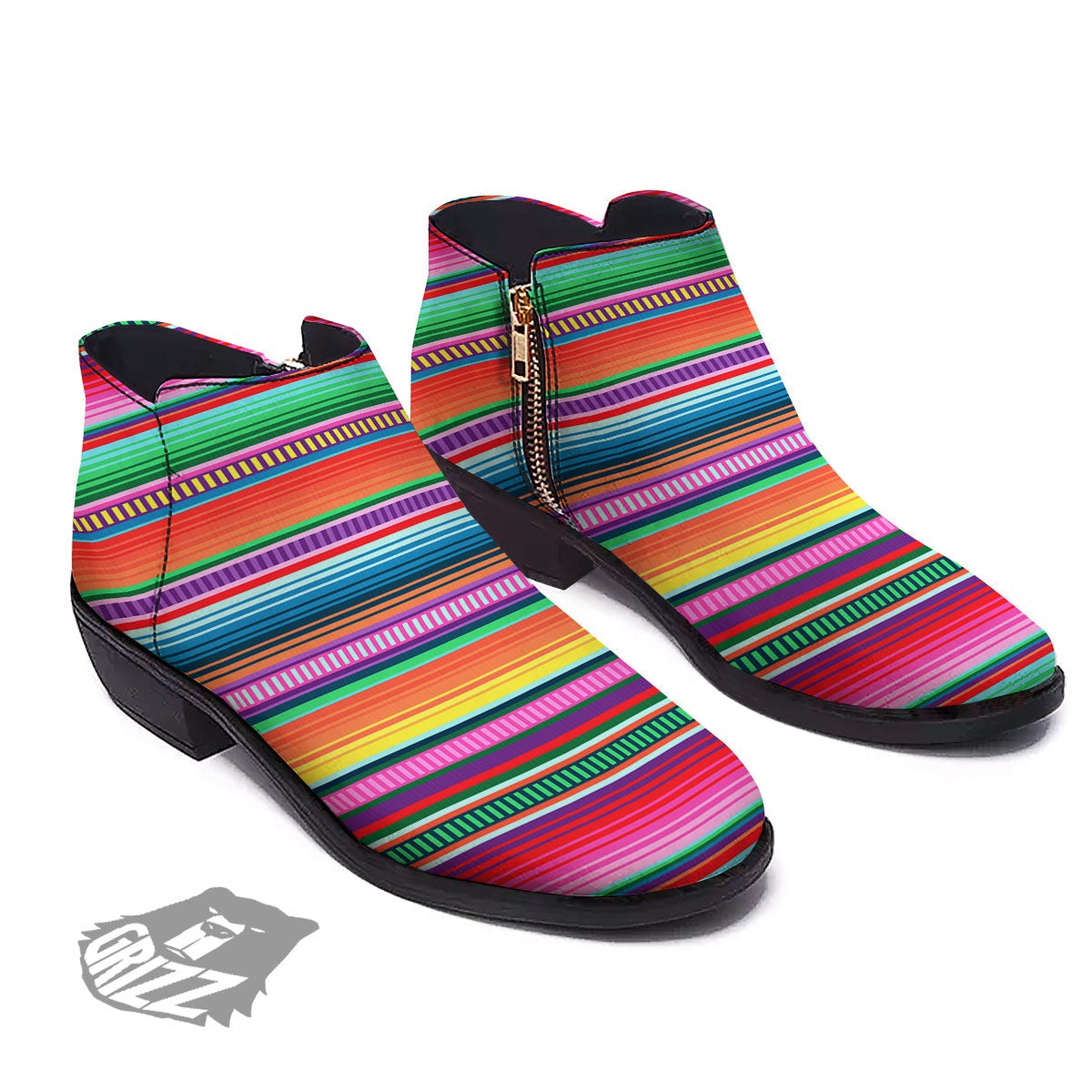 Blanket Stripe Ethnic Serape Print Ankle Boots-grizzshop