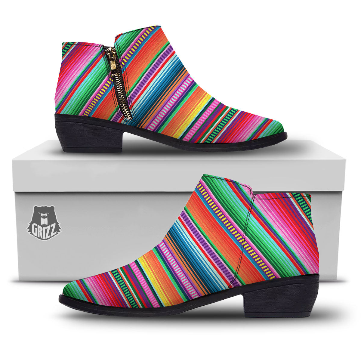 Blanket Stripe Ethnic Serape Print Ankle Boots-grizzshop