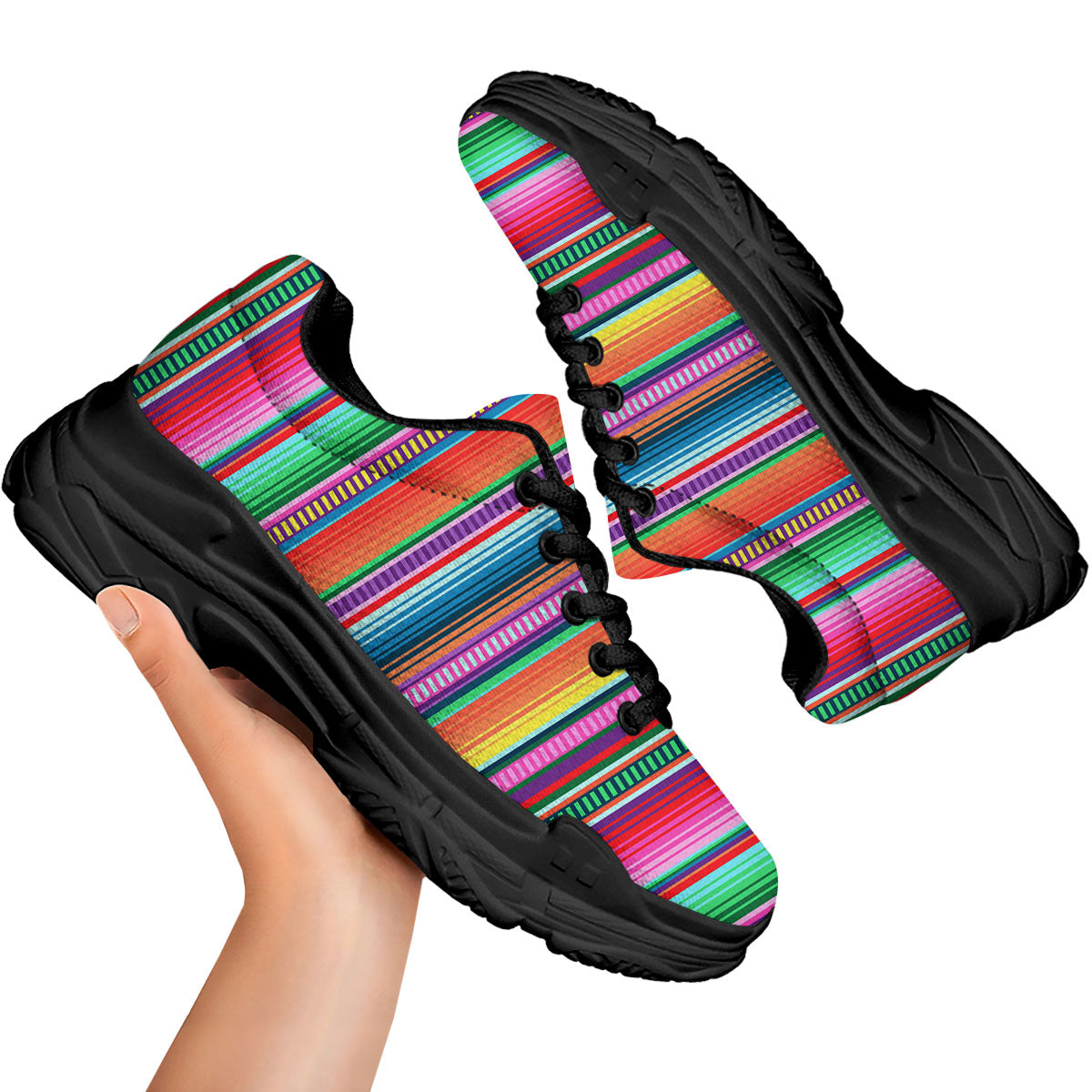 Blanket Stripe Ethnic Serape Print Black Chunky Shoes-grizzshop