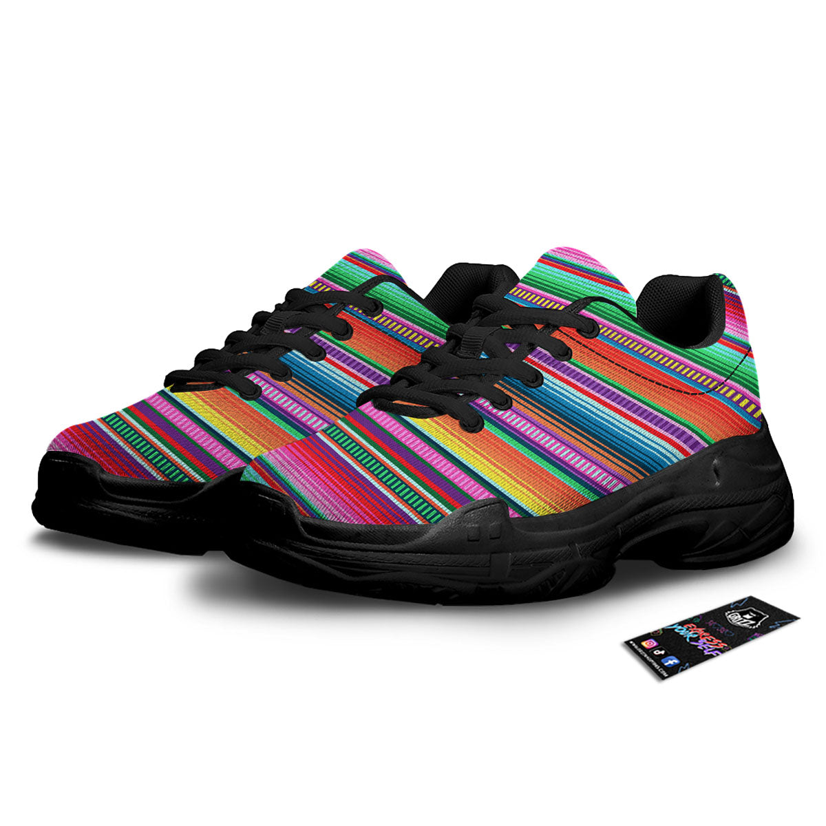 Blanket Stripe Ethnic Serape Print Black Chunky Shoes-grizzshop