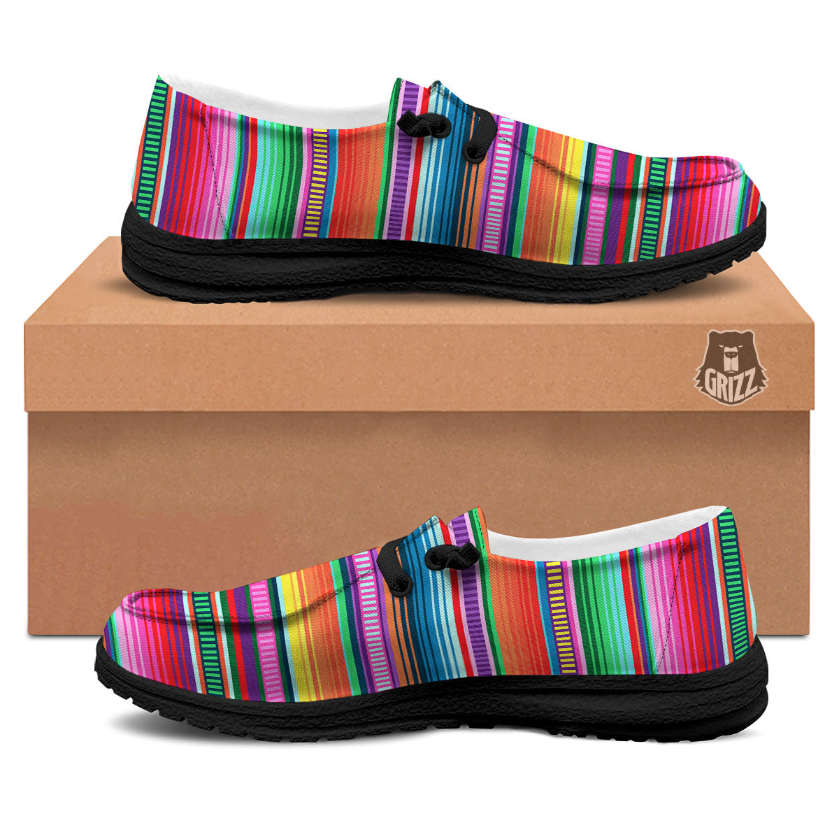 Blanket Stripe Ethnic Serape Print Black Loafers-grizzshop