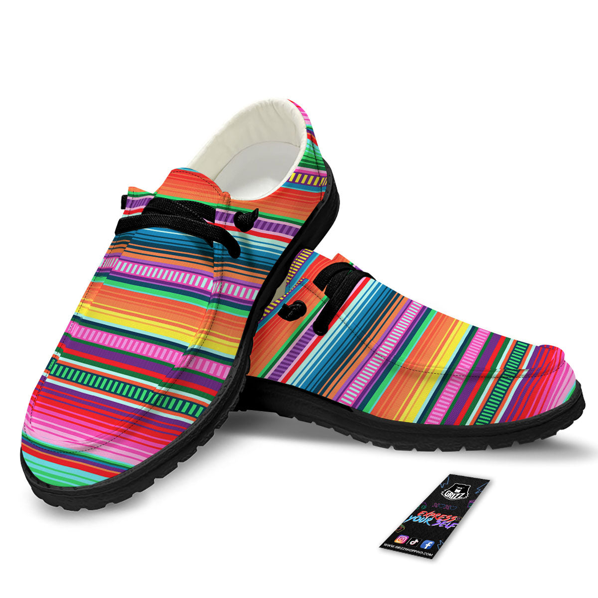 Blanket Stripe Ethnic Serape Print Black Loafers-grizzshop