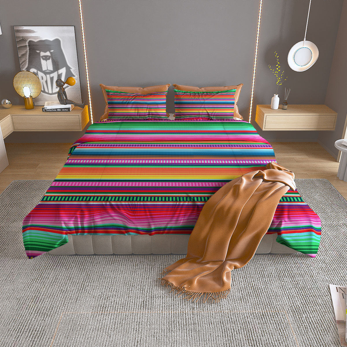 Blanket Stripe Ethnic Serape Print Duvet Cover Bedding Set