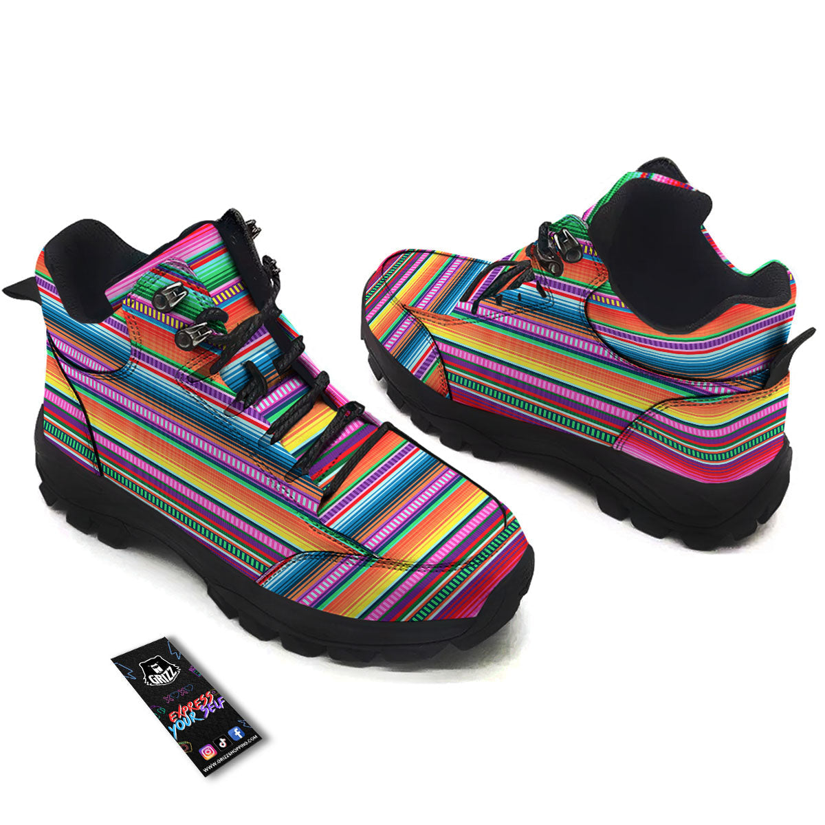 Blanket Stripe Ethnic Serape Print Hiking Shoes-grizzshop
