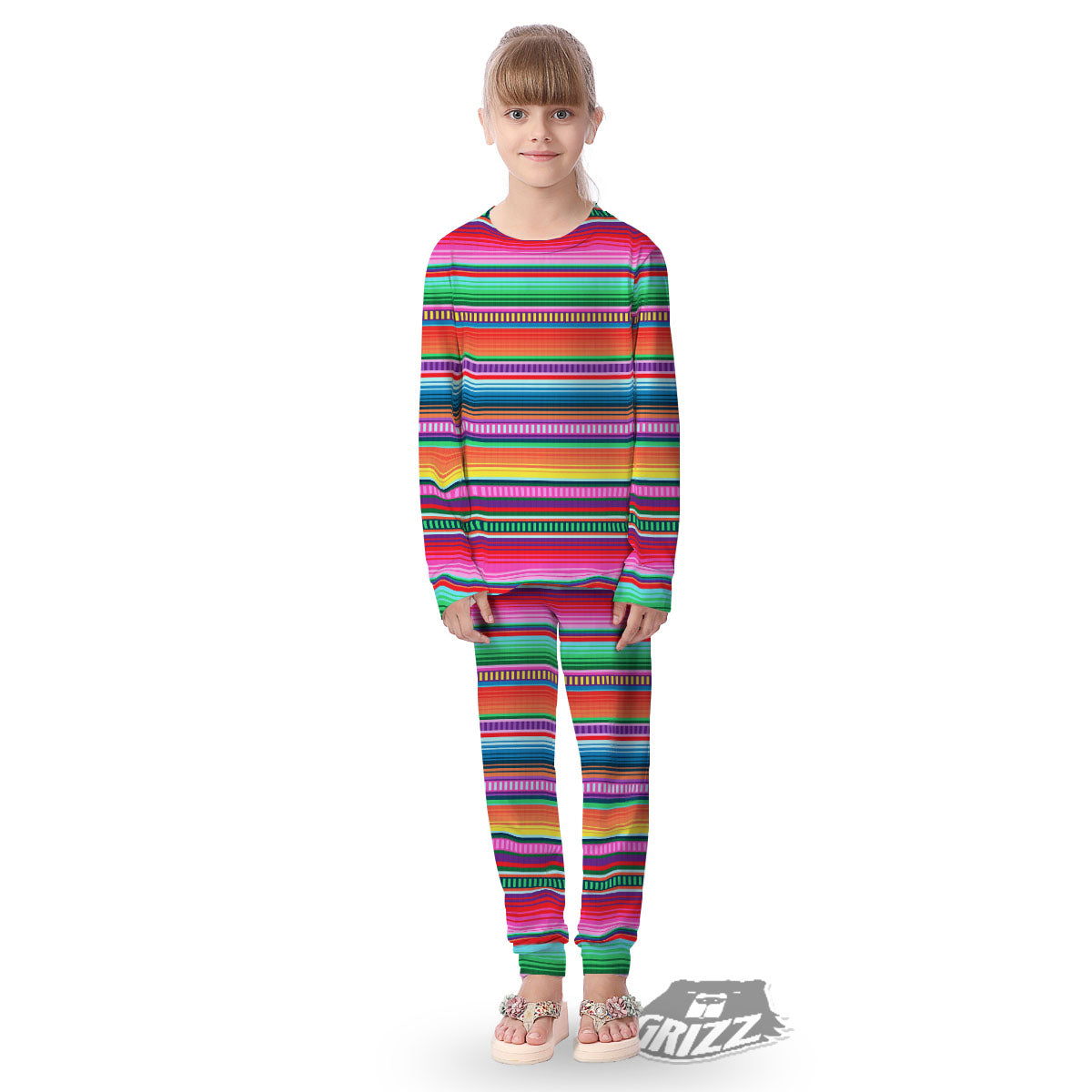 Blanket Stripe Ethnic Serape Print Kid's Pajamas-grizzshop