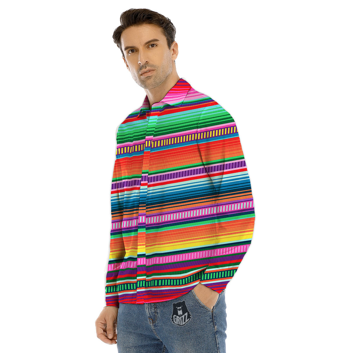 Blanket Stripe Ethnic Serape Print Men's Dress Shirts-grizzshop
