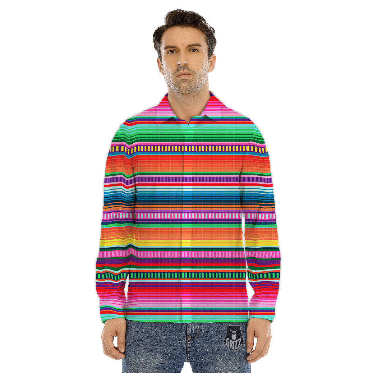 Blanket Stripe Ethnic Serape Print Men's Dress Shirts-grizzshop