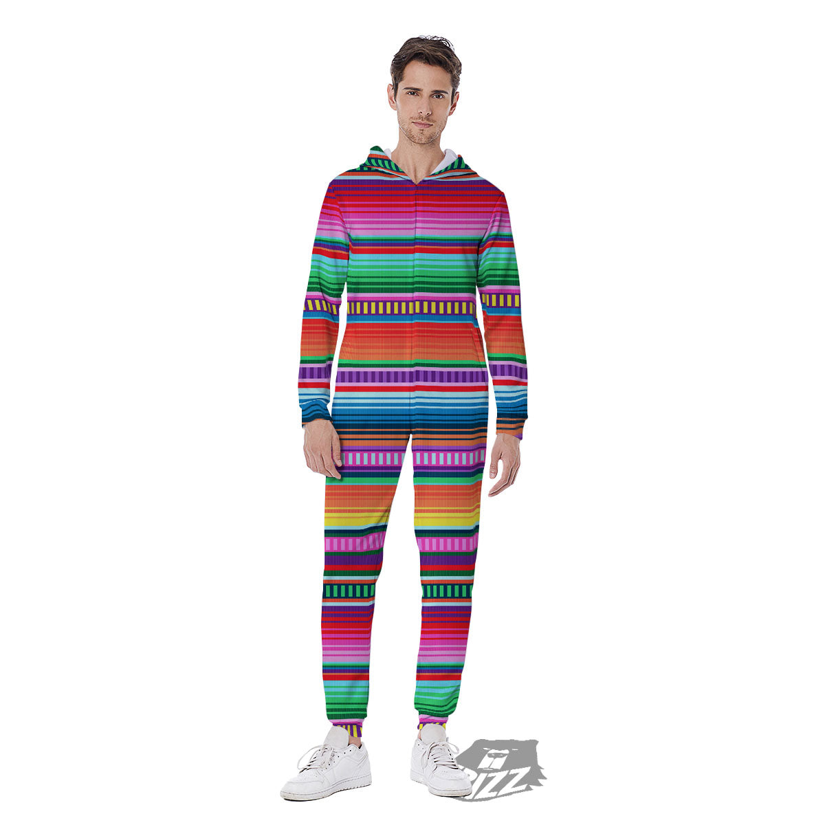 Blanket Stripe Ethnic Serape Print Men's Jumpsuit-grizzshop