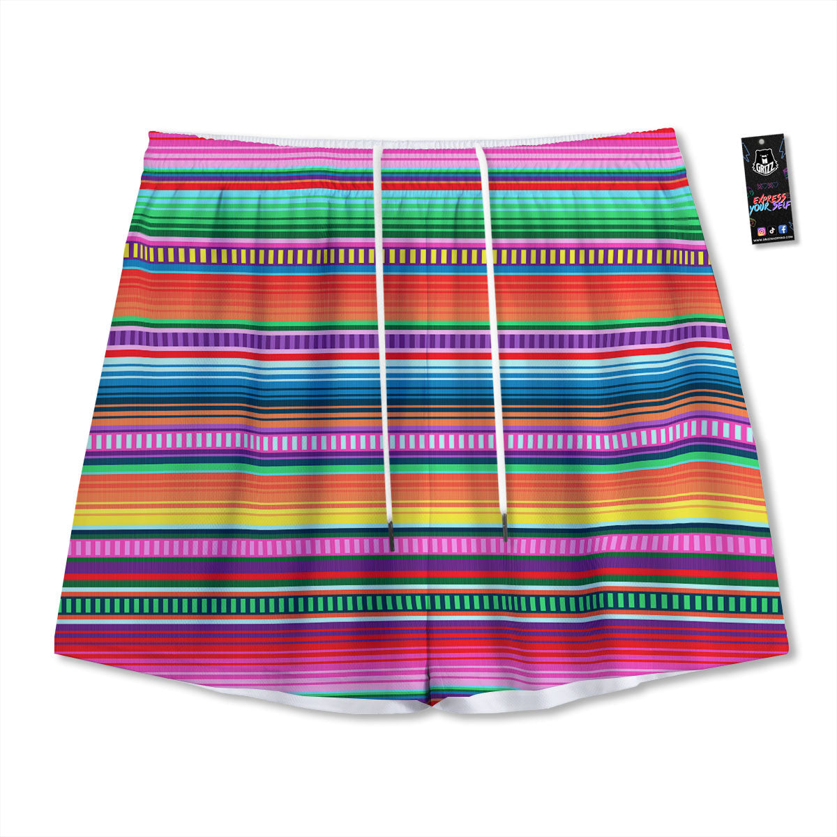 Blanket Stripe Ethnic Serape Print Mesh Shorts