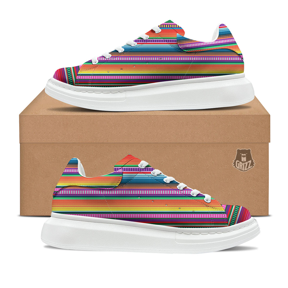 Blanket Stripe Ethnic Serape Print Platform Shoes-grizzshop