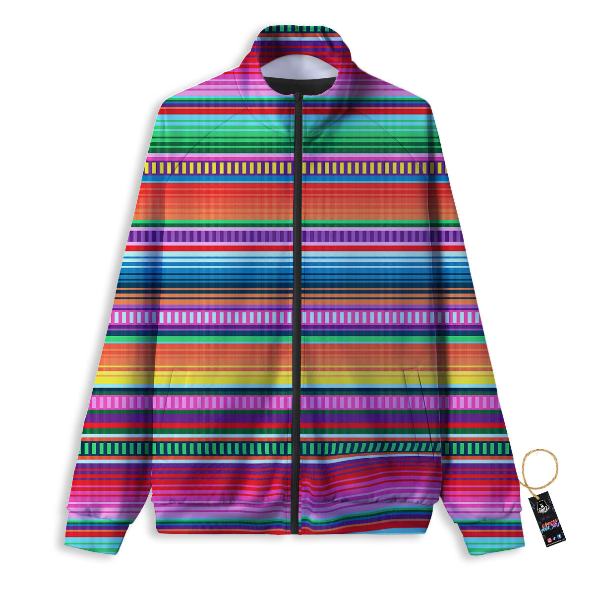 Blanket Stripe Ethnic Serape Print Track Jacket-grizzshop