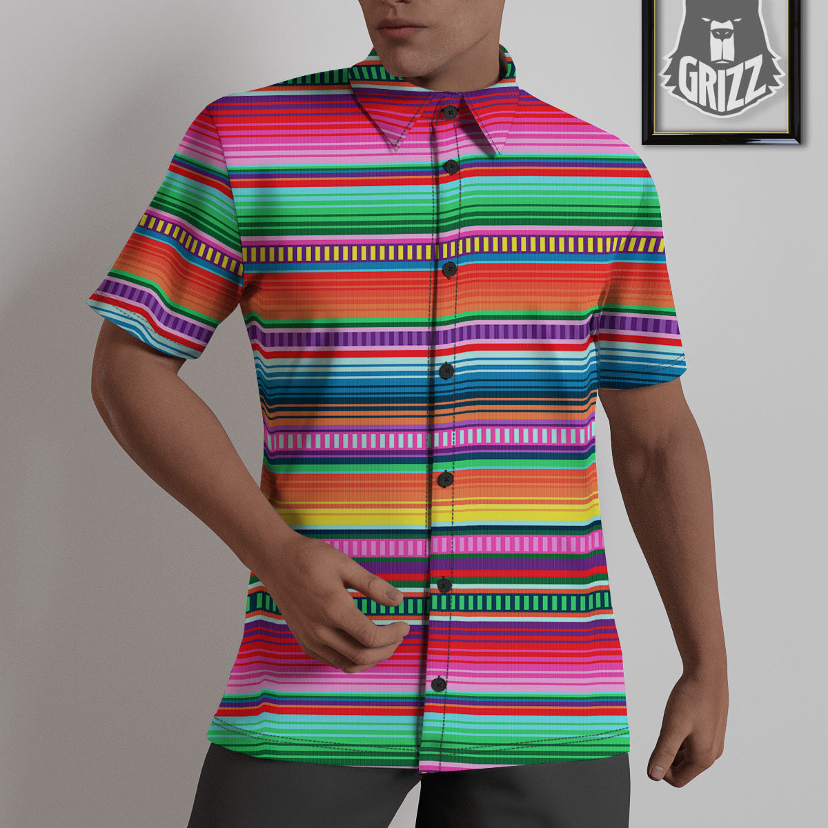 Blanket Stripe Ethnic Serape Print Untucked Shirts-grizzshop
