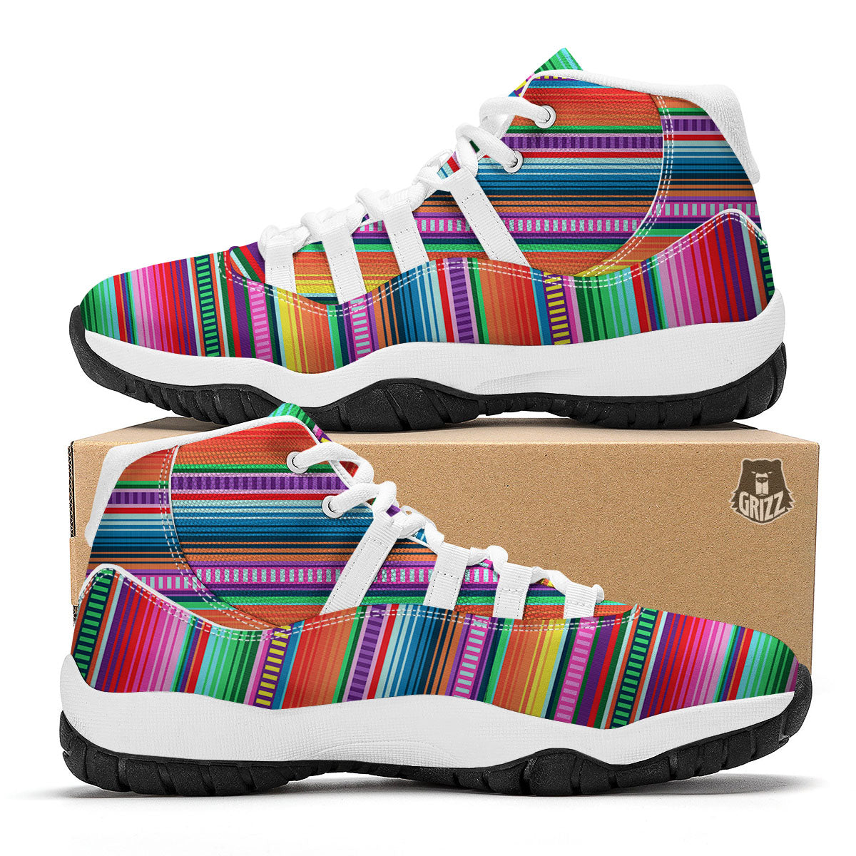Blanket Stripe Ethnic Serape Print White Bball Shoes-grizzshop