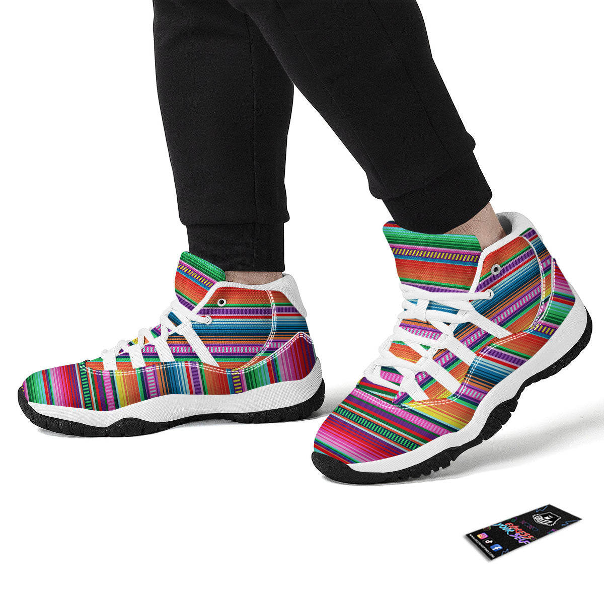 Blanket Stripe Ethnic Serape Print White Bball Shoes-grizzshop
