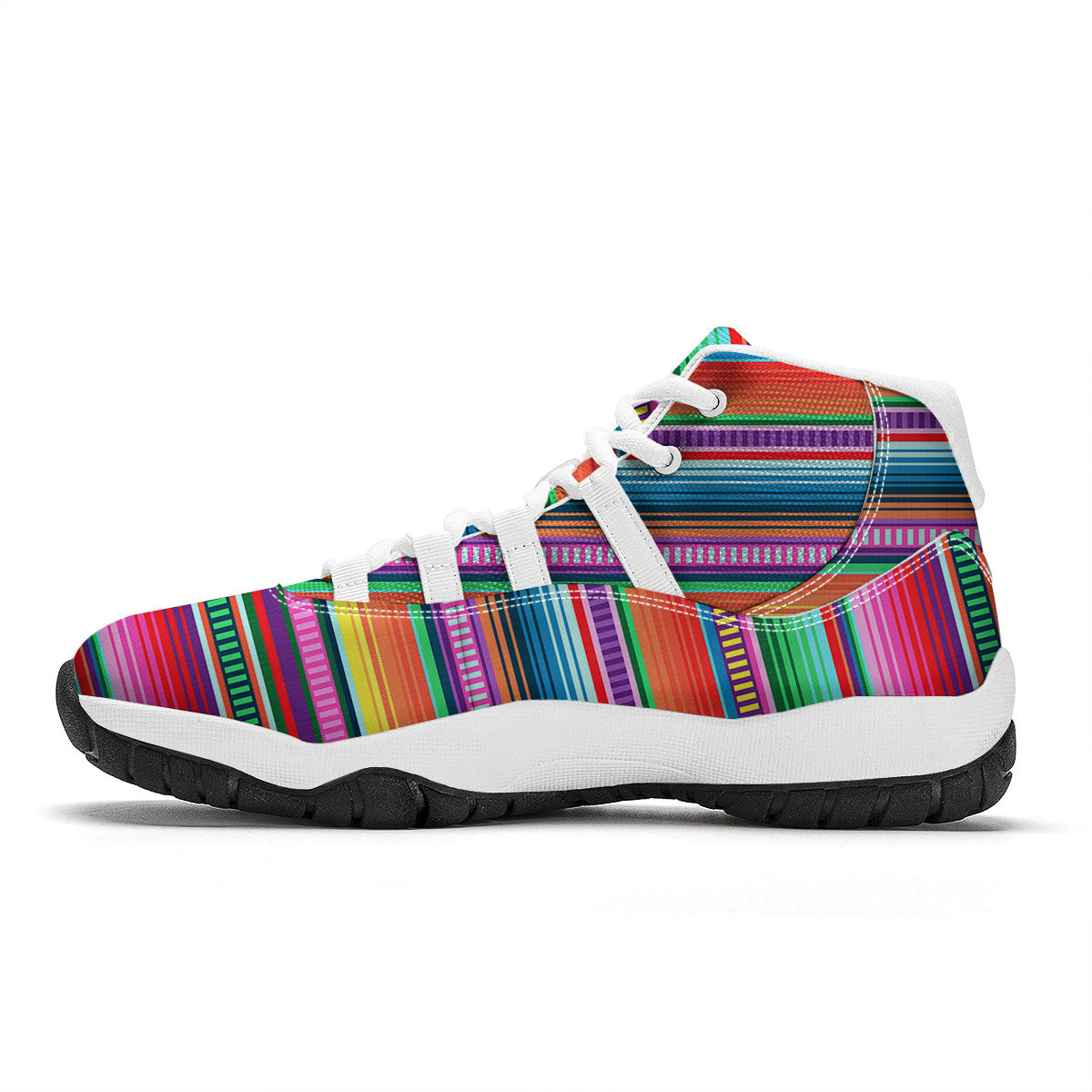 Blanket Stripe Ethnic Serape Print White Bball Shoes-grizzshop