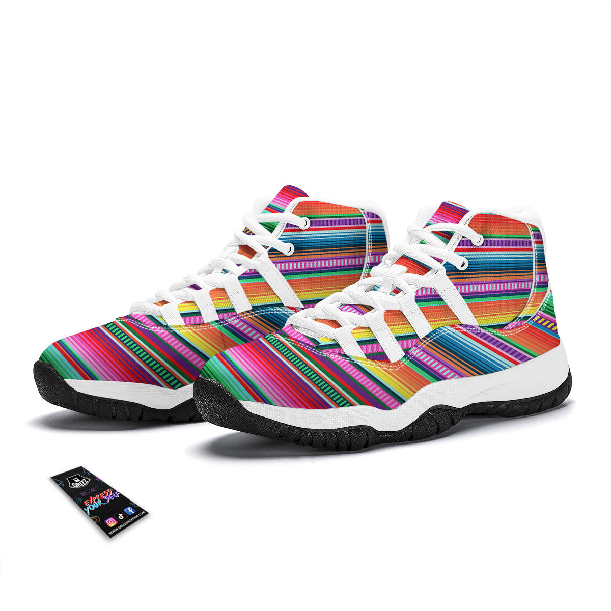 Blanket Stripe Ethnic Serape Print White Bball Shoes-grizzshop