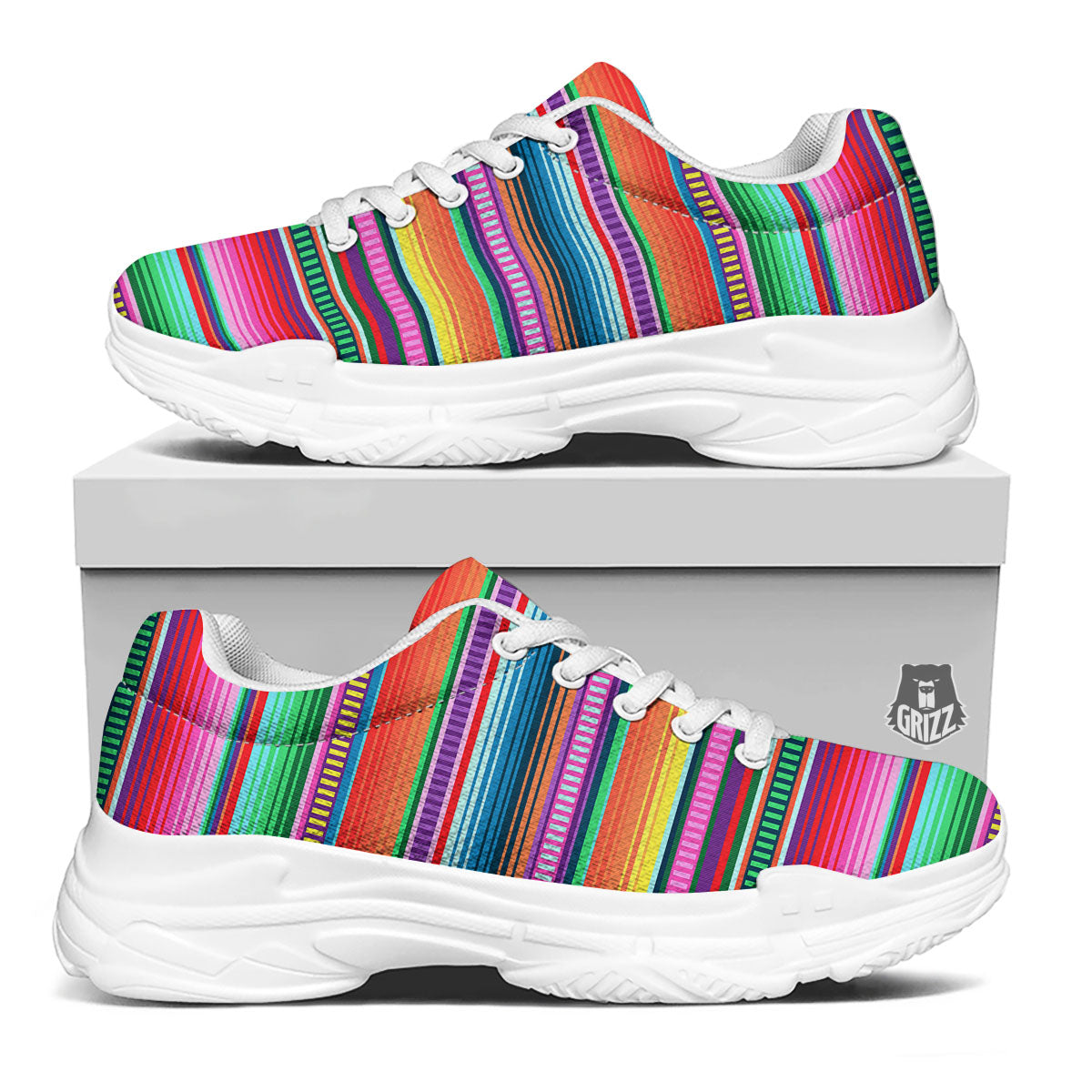 Blanket Stripe Ethnic Serape Print White Chunky Shoes-grizzshop
